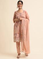 Faux Georgette Peach Traditional Wear Zari Work Straight Suit